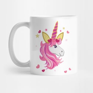 Magical unicorn with pink and red shining heart Mug